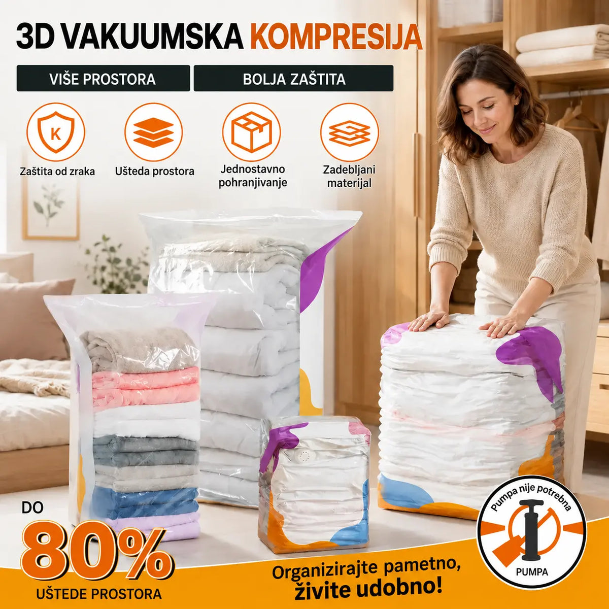 ⏳ Vremenski ograničena ponuda 🔥【Set od 4 komada】Vreće za vakuumsku kompresiju bez pumpe, vrećice za pohranu otporne na prašinu