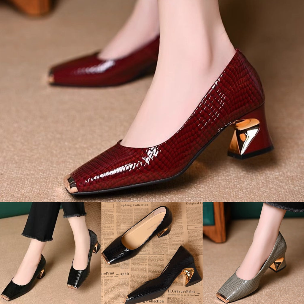 【35-42】Nowe francuskie buty z grubymi obcasami i fakturą, płytkie otwarcie
