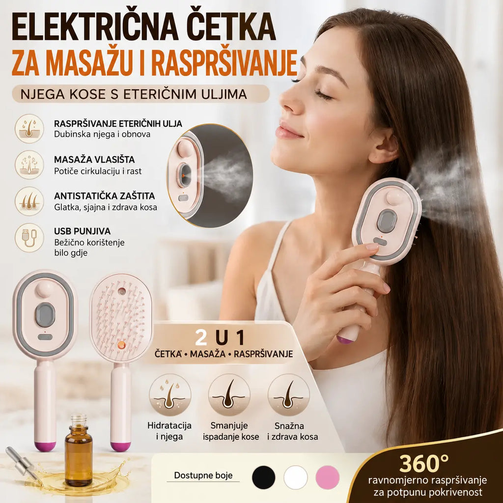 🔥Snižena cijena! 🎁 Električni masažni češalj sa zračnim jastukom, sprejem i eteričnim uljem za raščešljavanje i njegu kose