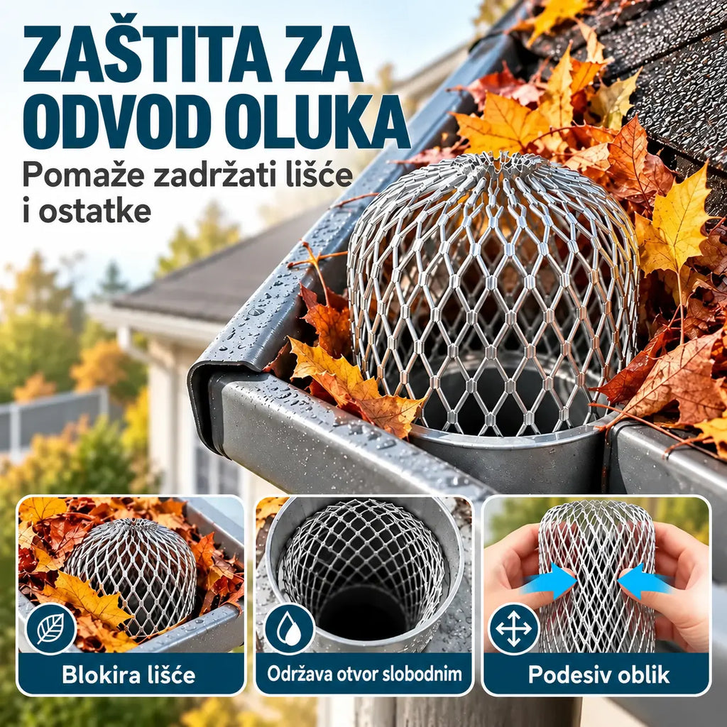 🍂【Set od 10 komada】Zaštita protiv začepljenja za oluke i odvodne cijevi · Izrađena od aluminijske legure · Prilagodljiv oblik · Jednostavna montaža bez alata