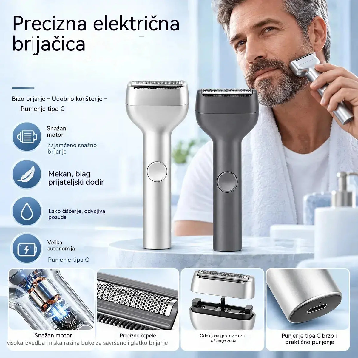 1 komad za 22 🎁 Novo – ponuda u pola cijene 💥⚡ Recite zbogom iritaciji od brijanja! 🧔 Snažan punjivi električni brijač za muškarce.