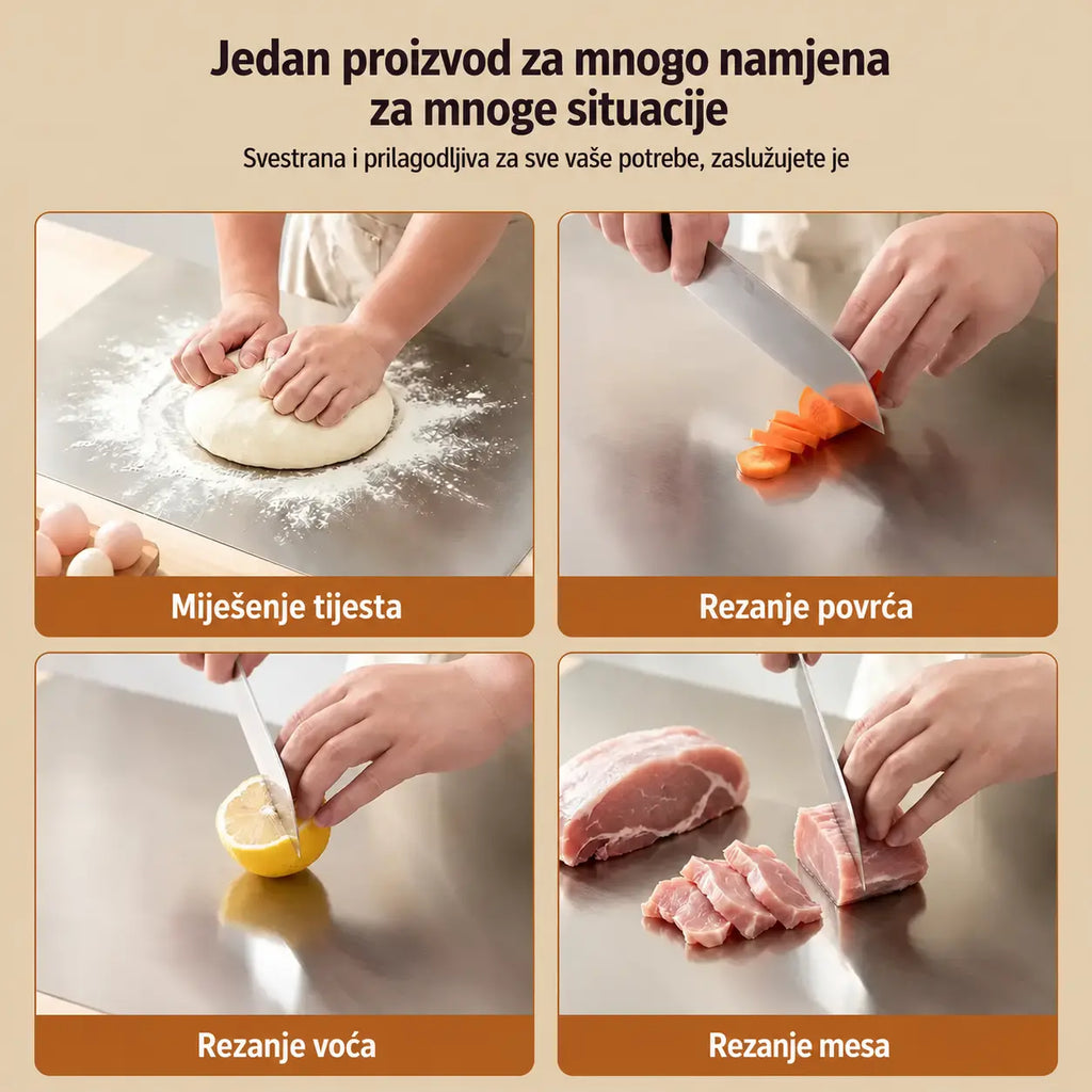 🔪【Izuzetno debela】Daska za rezanje od nehrđajućeg čelika s preklopljenim rubom – ekstra debela i višenamjenska, idealna za profesionalnu i kućnu kuhinju✨