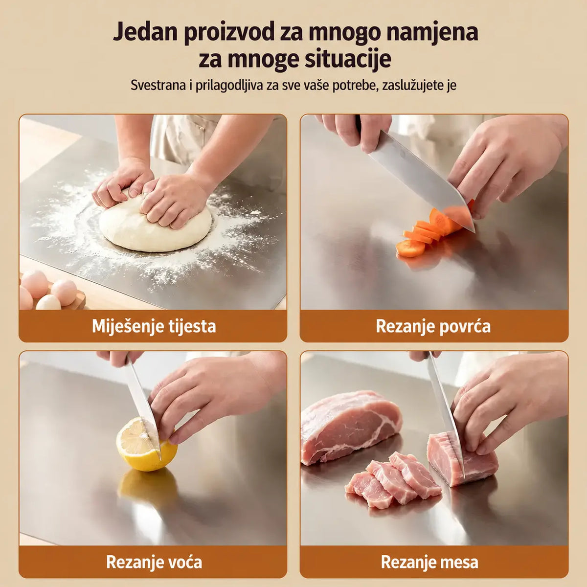 🔪【Izuzetno debela】Daska za rezanje od nehrđajućeg čelika s preklopljenim rubom – ekstra debela i višenamjenska, idealna za profesionalnu i kućnu kuhinju✨
