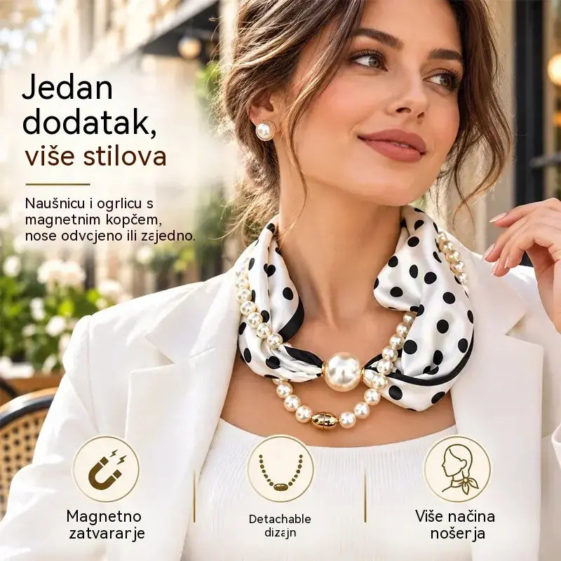 ✨Posebna ponuda 1+1 gratis!✨ 2-u-1 biserna ogrlica i magnetski šal · Brzo magnetsko pričvršćivanje · Uklonjivi dizajn · Francuska elegancija i svestran stil
