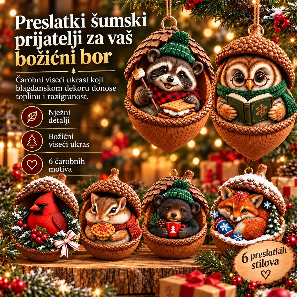 🎉【Kupite 6 komada i dobijte 6 komada gratis: 12 komada】🤩 🎁Novi 2D akrilni božićni dizajn sa životinjama u obliku češera