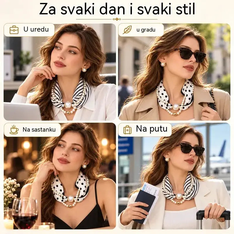 ✨Posebna ponuda 1+1 gratis!✨ 2-u-1 biserna ogrlica i magnetski šal · Brzo magnetsko pričvršćivanje · Uklonjivi dizajn · Francuska elegancija i svestran stil