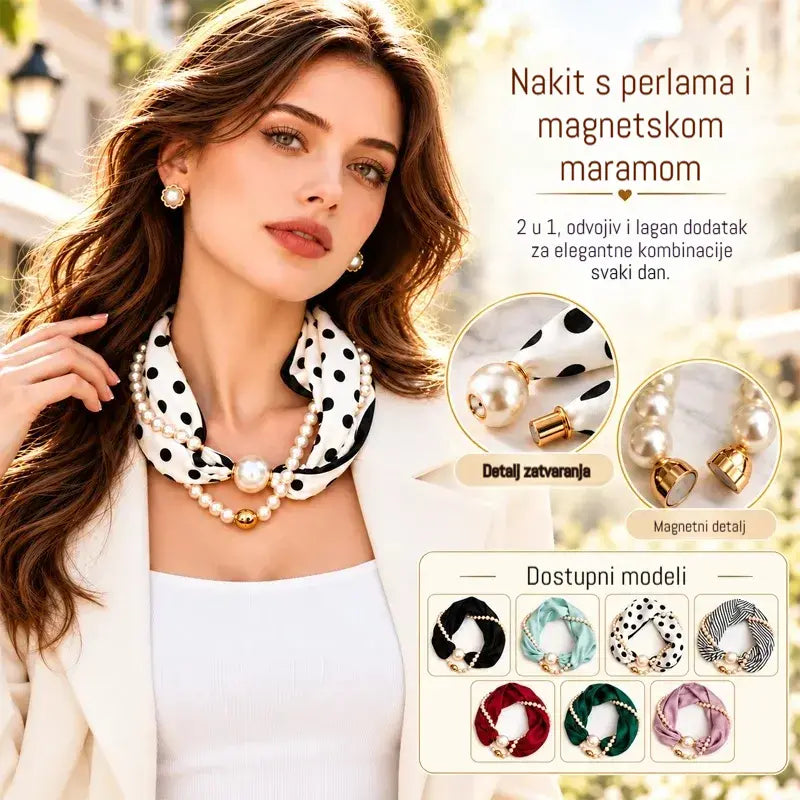 ✨Posebna ponuda 1+1 gratis!✨ 2-u-1 biserna ogrlica i magnetski šal · Brzo magnetsko pričvršćivanje · Uklonjivi dizajn · Francuska elegancija i svestran stil